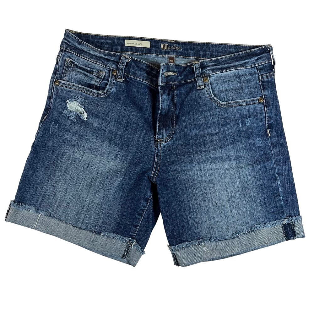 Kut From The Kloth Boyfriend Shorts Size 10 Medium‎ Blue Wash Folded Raw Hem